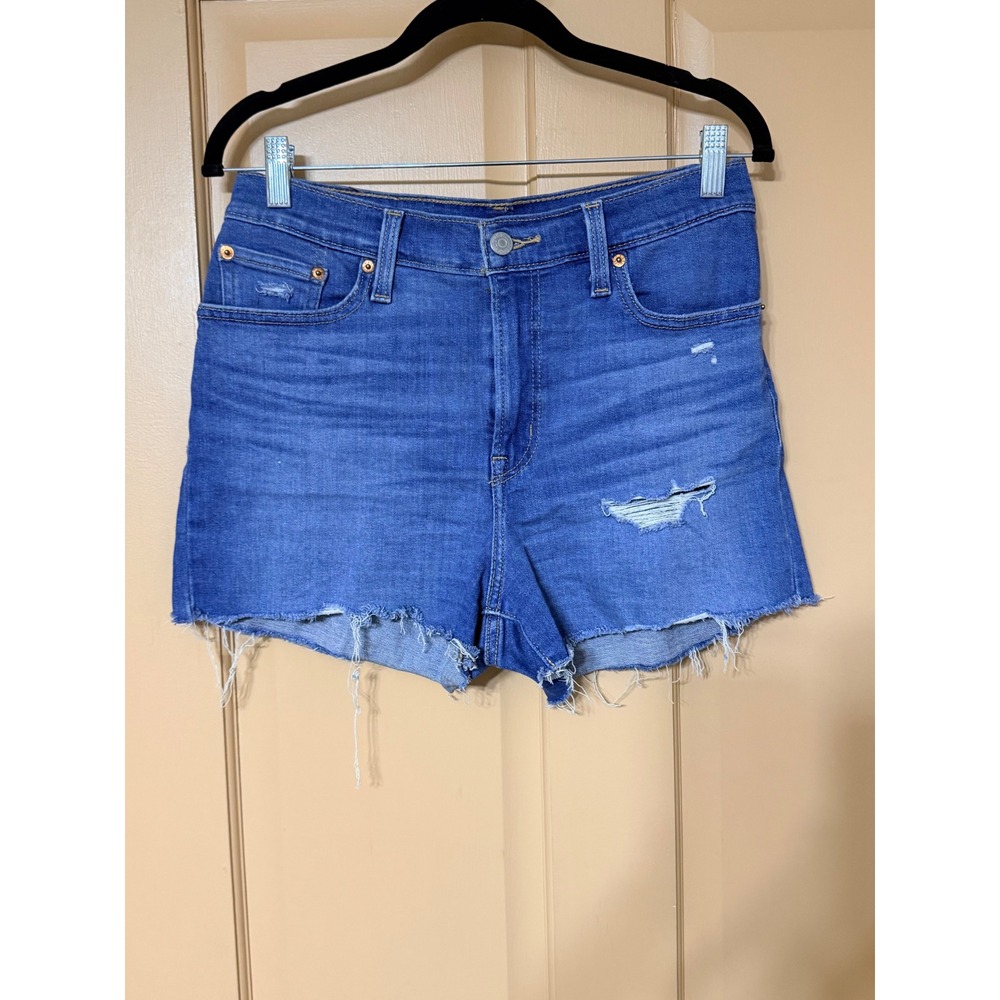 Levis High Rise Shorts Womens 29 Blue Denim Cut Off Distressed Frayed Hem 721